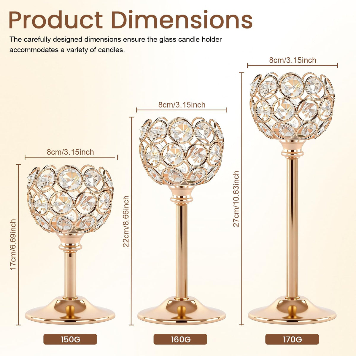 Oakernel gold crystal tealight holder, 8.4-inch height for layered centerpieces.