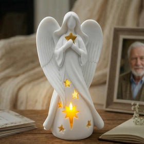 OakiWay Star Angel Tealight Holder with flickering LED candle for memorial remembrance.