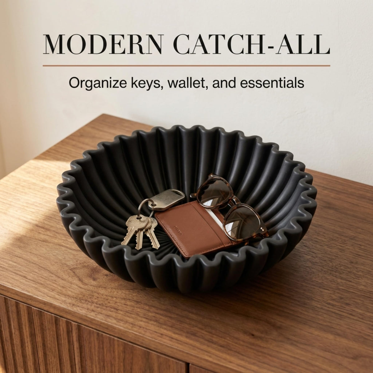 OAKOA concrete black bowl on dining table as centerpiece