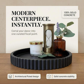 OAKOA round serving tray offers weight and stability for ottoman use.