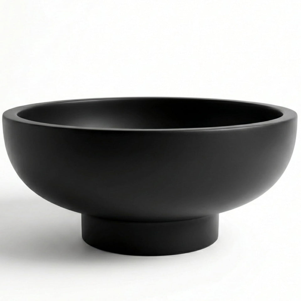 OAKOA concrete bowl in matte black with a smooth finish for modern decor.
