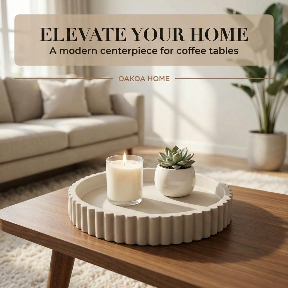 Heavy, stable OAKOA concrete tray resting on an ottoman surface