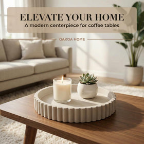 Heavy, stable OAKOA concrete tray resting on an ottoman surface