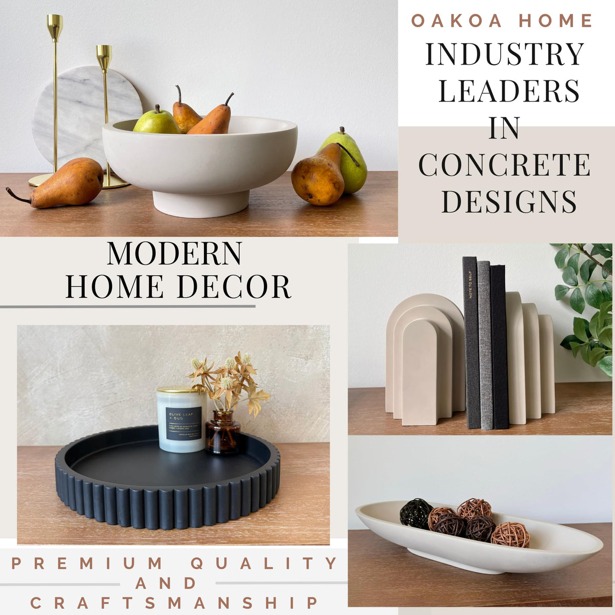 OAKOA fluted concrete tray enhances minimalist decor and provides sturdy serving surface.
