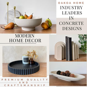 OAKOA fluted concrete tray enhances minimalist decor and provides sturdy serving surface.