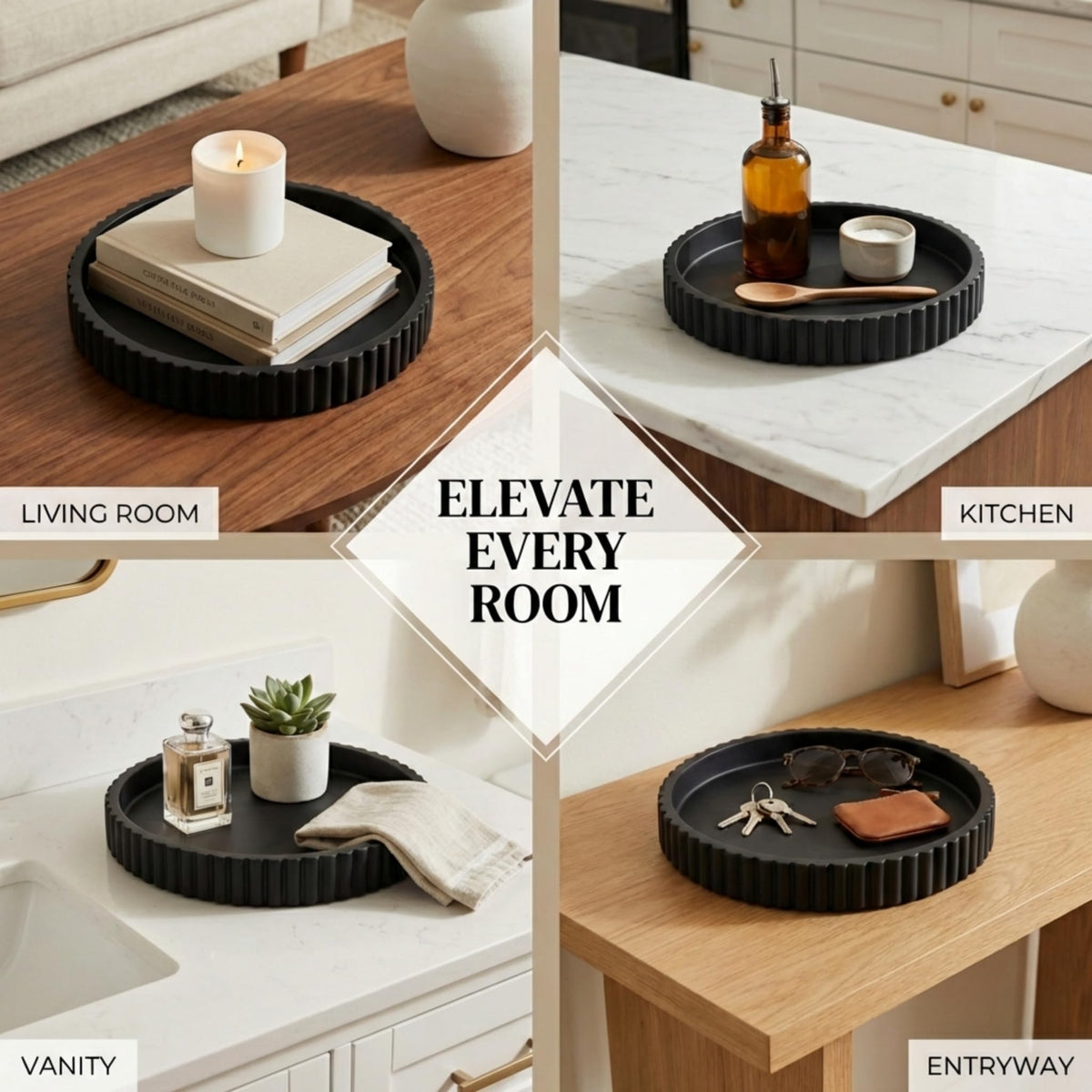 OAKOA sturdy round tray balances style and practicality in any room.