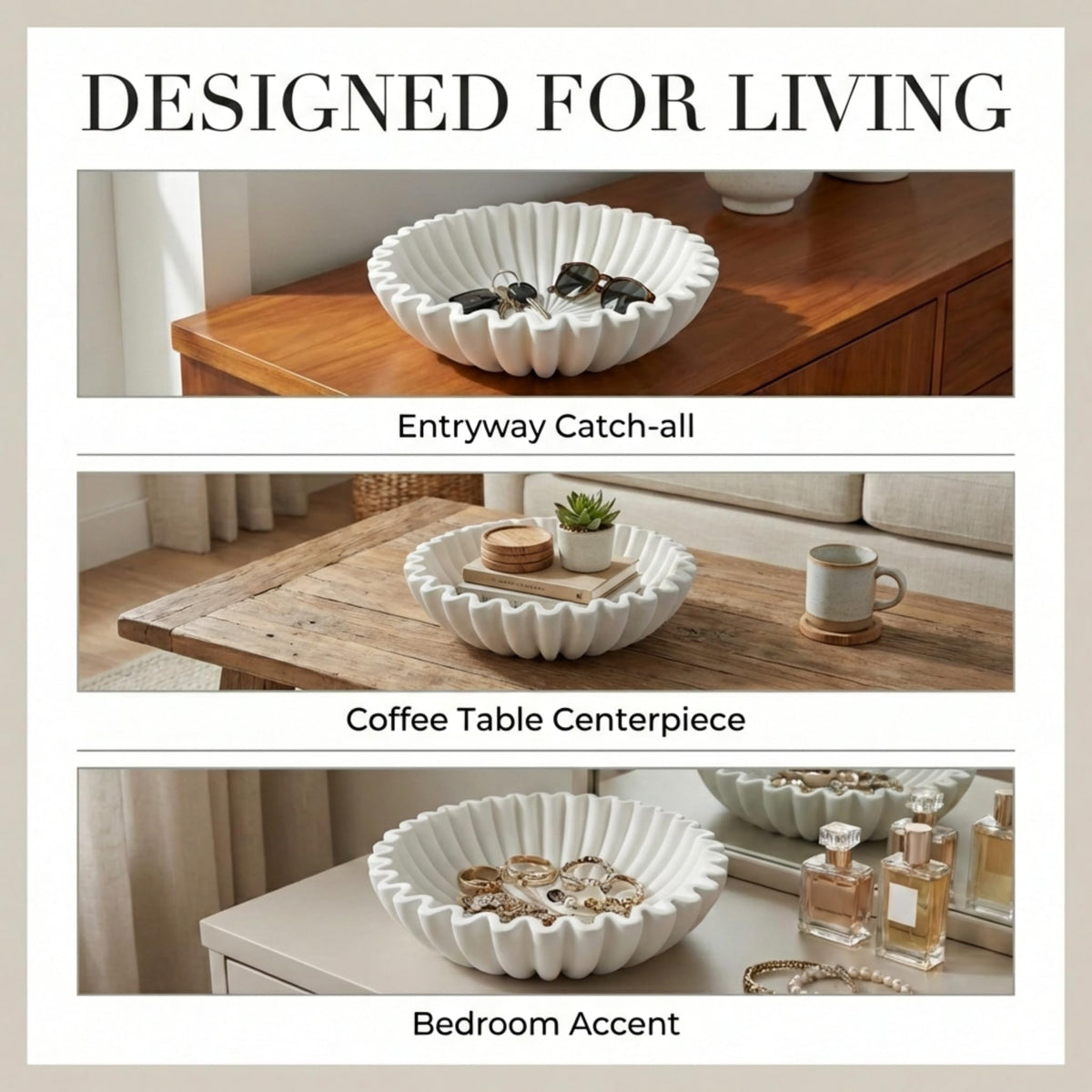 OAKOA textured concrete bowl brings sculptural interest to living spaces.
