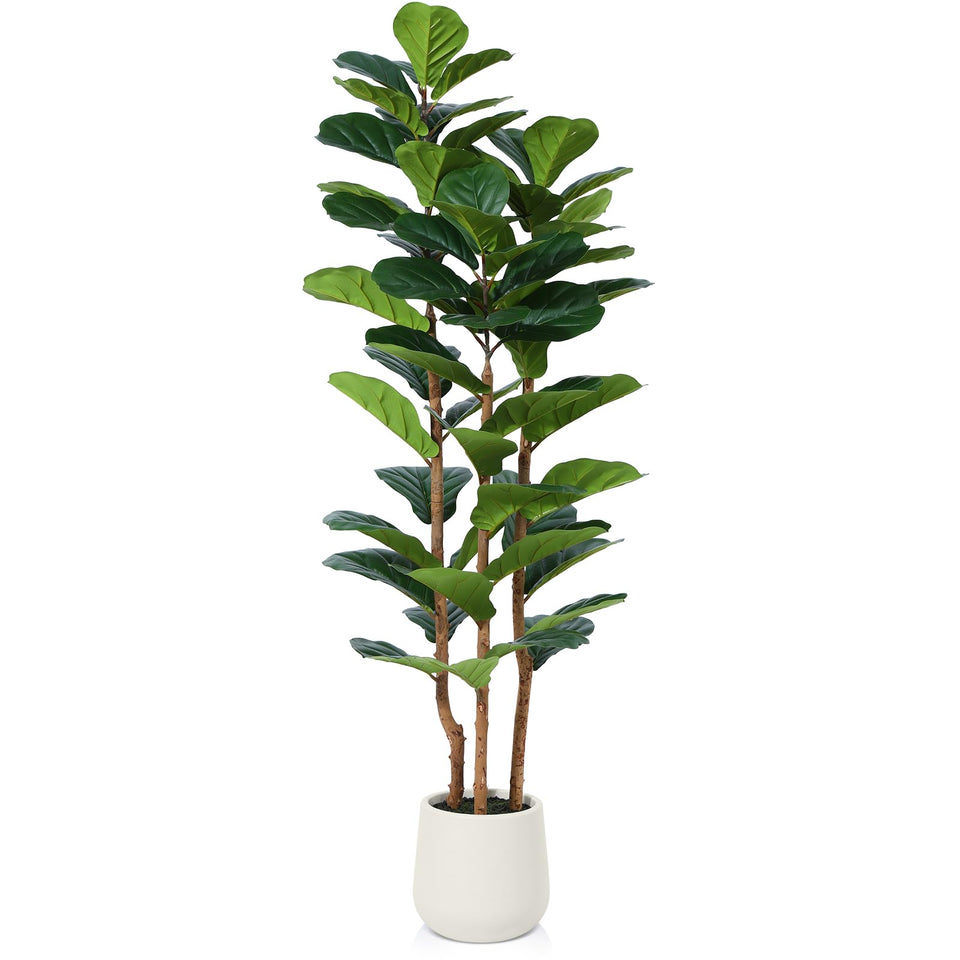 OAKRED artificial fiddle leaf fig tree with white planter enhances home decor.