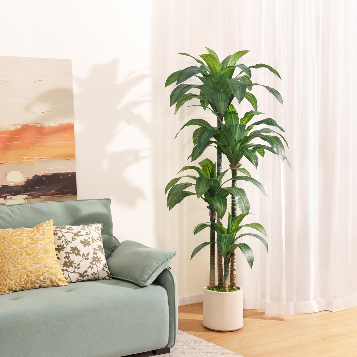 OAKRED artificial dracaena tree full-leaves view enhances lifelike ambiance.