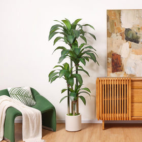 OAKRED artificial dracaena tree white planter detail suits contemporary styling.