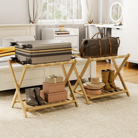 Oakvivo bamboo luggage rack assembled stand for guest rooms.