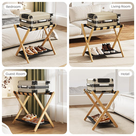 oakvivo easy-to-move luggage rack folds for compact storage.