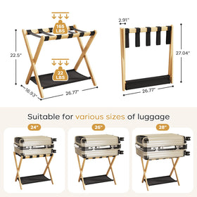 oakvivo foldable luggage rack with fabric shelf for extra storage.