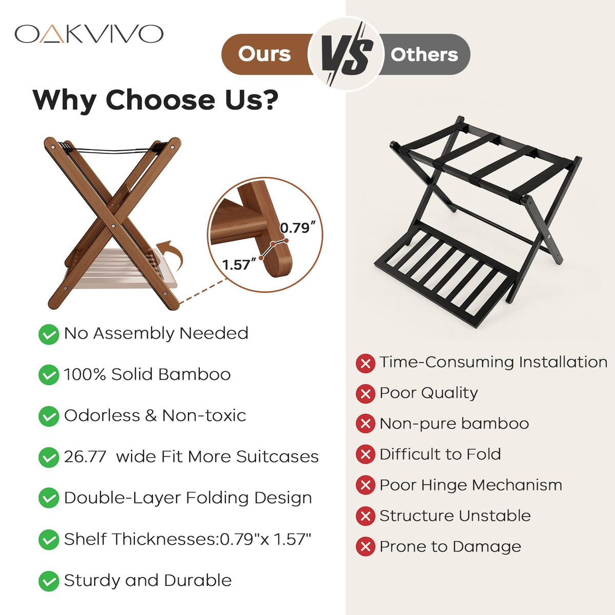 oakvivo folding luggage stand compact design fits under bed or closet