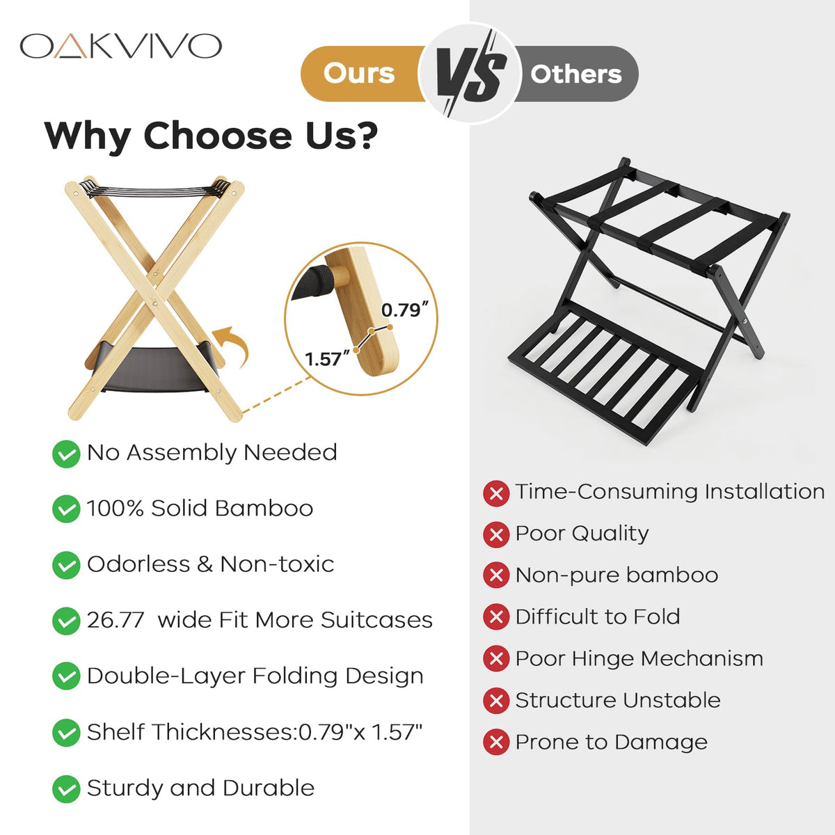oakvivo two-tier luggage stand supports up to large suitcases.