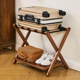 oakvivo luggage rack in living room complements decor while organizing travel gear