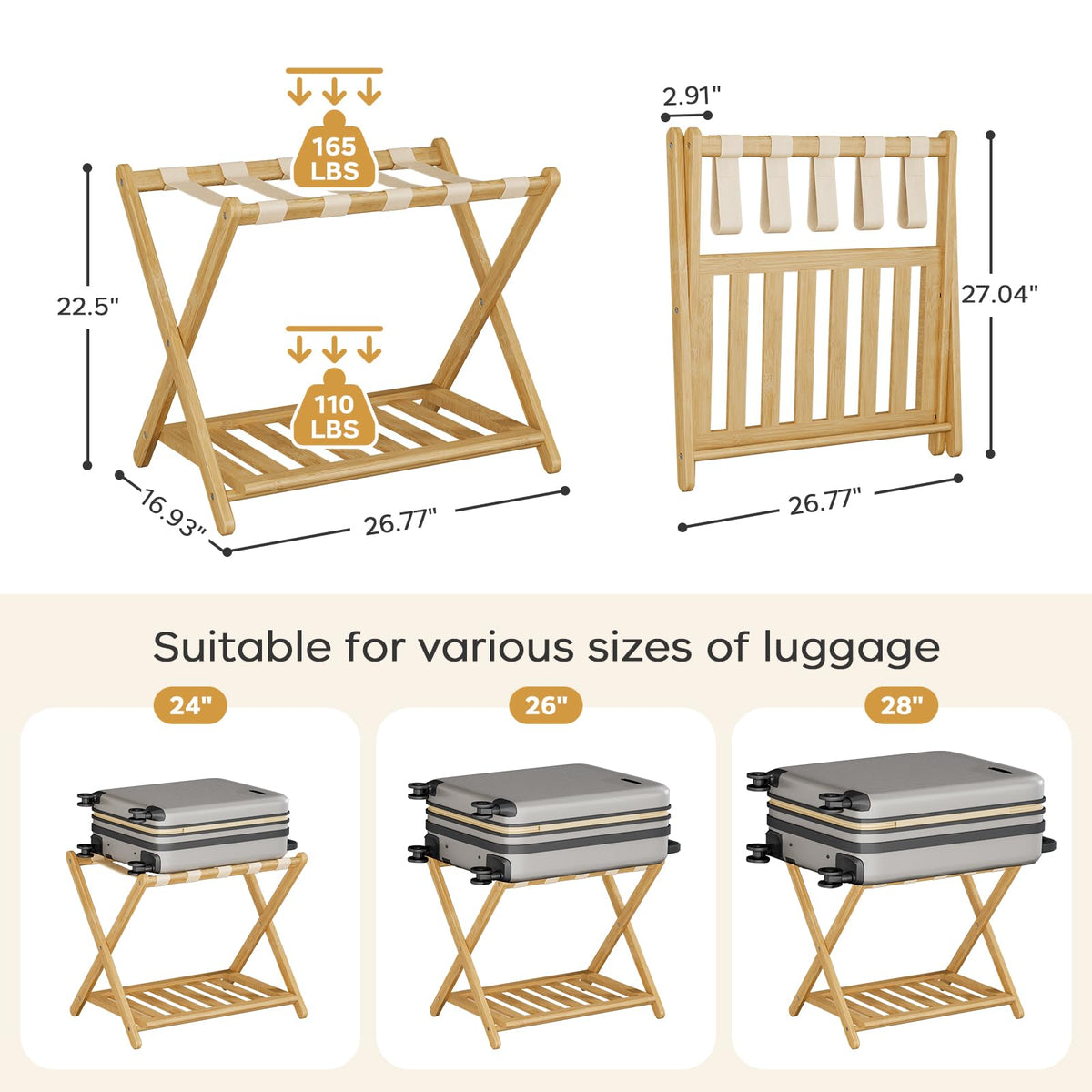 Oakvivo luggage rack nylon straps close-up showing durable support.