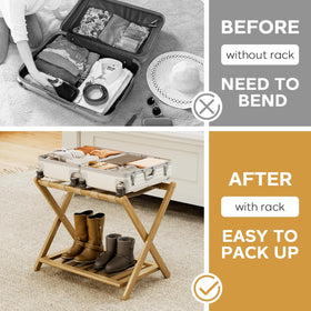oakvivo luggage rack stored under bed demonstrating compactness