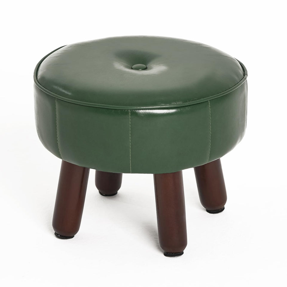 Oakvivo round faux leather footstool with soft cushion for cozy seating.