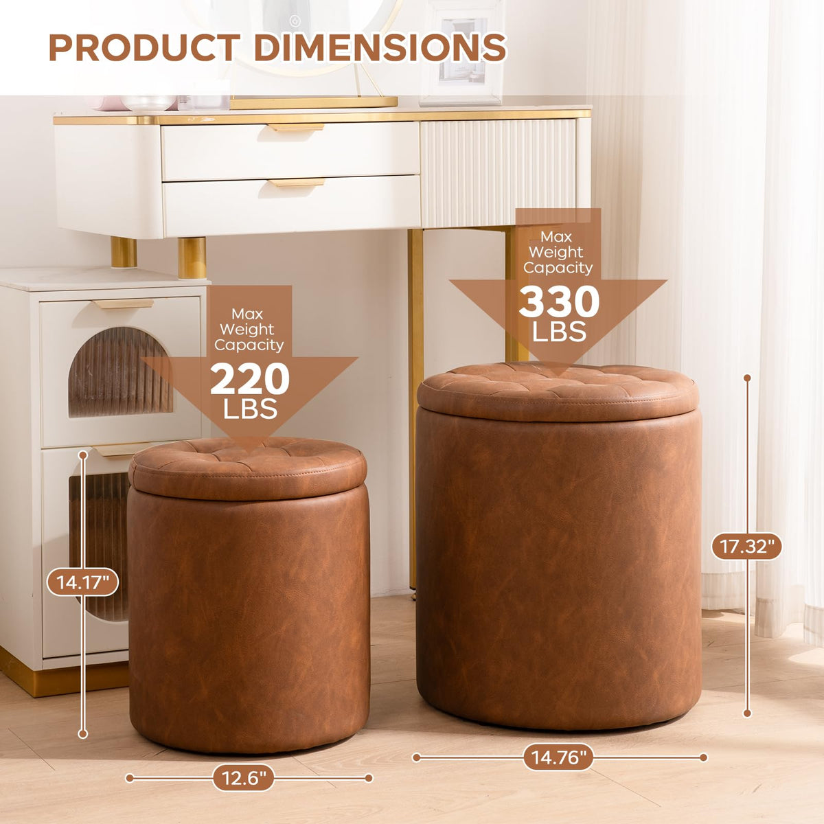 Oakvivo round ottoman with reversible lid used as a small coffee table.