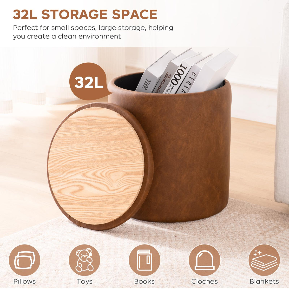 Oakvivo heavy-duty round ottoman supports up to 330 pounds.