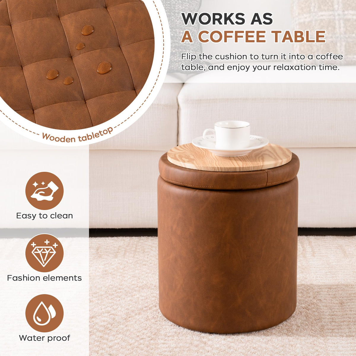Oakvivo nesting ottoman set small beside sofa for foot support.