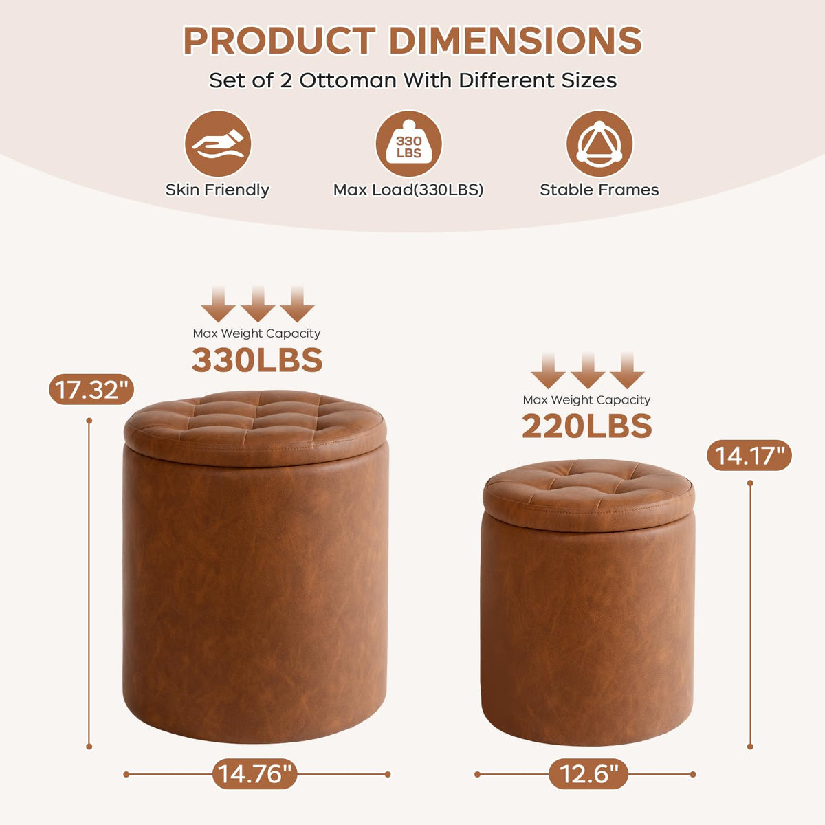 Oakvivo round storage ottoman small lid open for remote storage.
