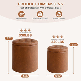 Oakvivo round storage ottoman small lid open for remote storage.