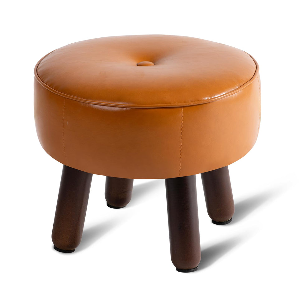 oakvivo small foot stool round pouf with leather cover for comfortable footrest.