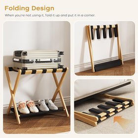 oakvivo luggage stand with 5 nylon straps for stability.