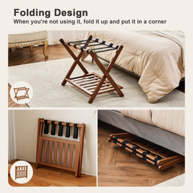 oakvivo walnut luggage rack in bedroom for hotel-like guest comfort