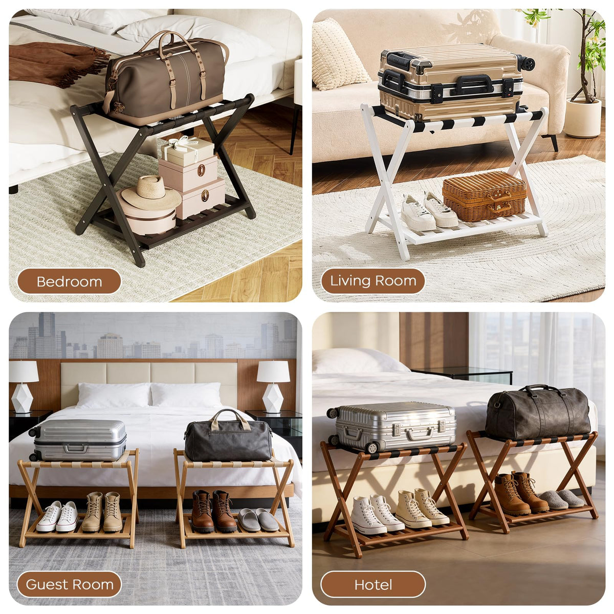 oakvivo wooden luggage rack with rounded edges prevents snagging