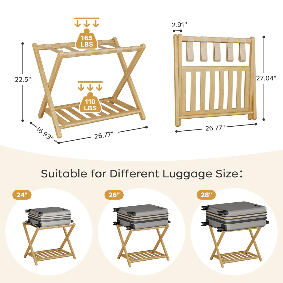 Oakvora luggage rack foldable stand with wide capacity for large suitcases.