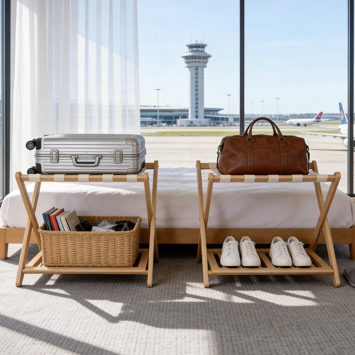Oakvora luggage rack dimensions help fit behind doors or under beds.