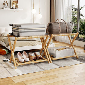 Oakvora luggage rack fully assembled for immediate use in hotel or guest room.