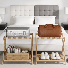 Oakvora minimalist bamboo finish complements any guest room decor.