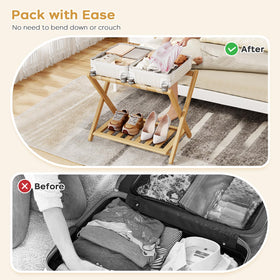 Oakvora luggage rack with sturdy X-frame provides stable support.