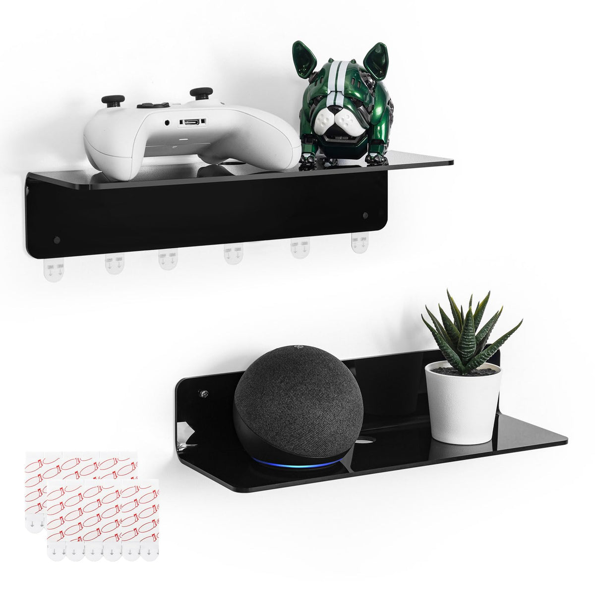 OAPRIRE black acrylic floating shelves side view for compact storage.