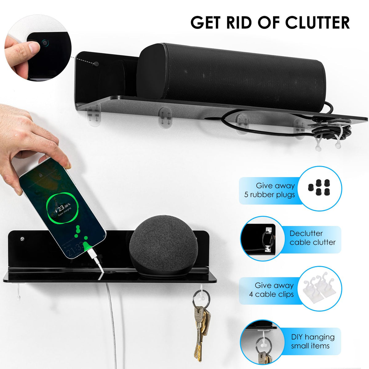OAPRIRE shelf holds smart speaker for a clutter-free surface.