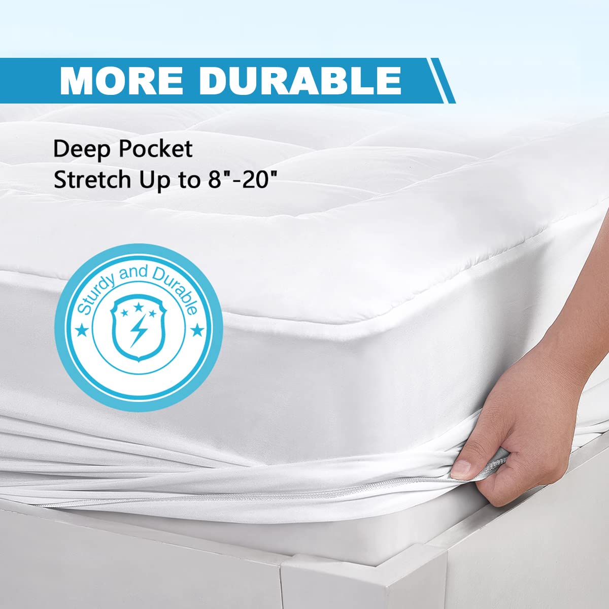 Oaskys deep-pocket design fits mattresses up to 21 inches for a snug fit.