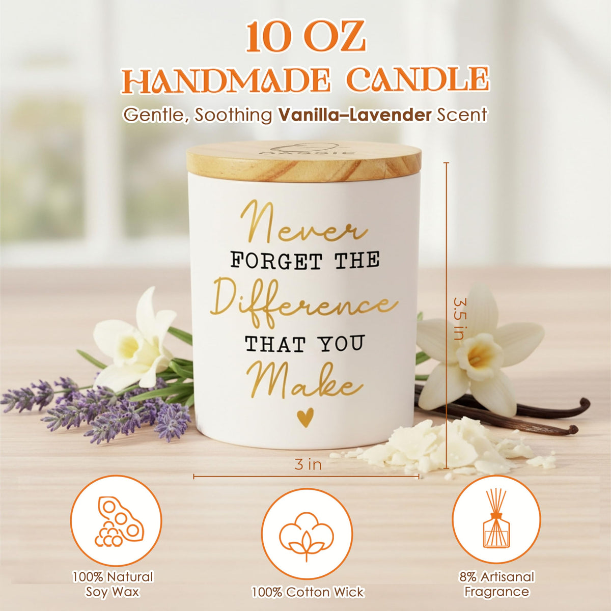 OASSIE Vanilla Lavender candle with ready-to-gift packaging for effortless giving