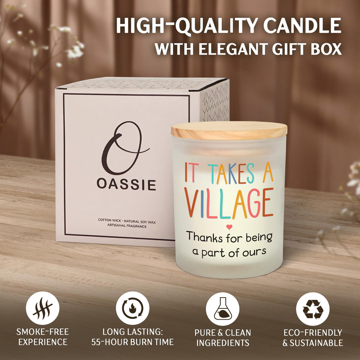 OASSIE candle emits warm ambient light for cozy spaces.