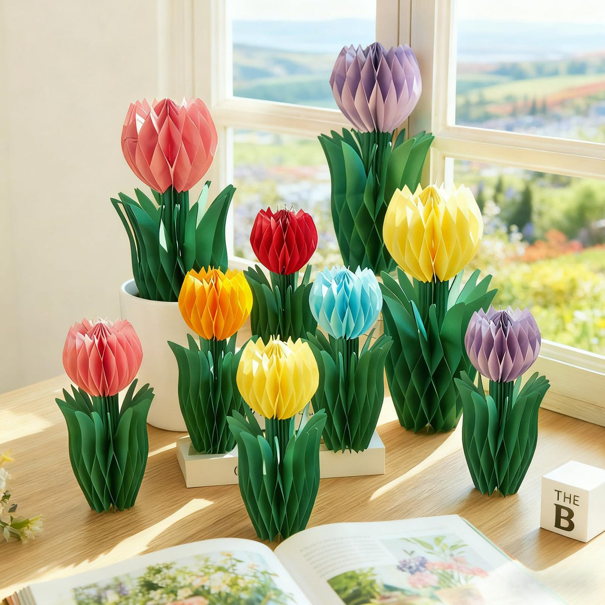 OBBOLO tulip honeycomb decor red hanging ornaments for events.