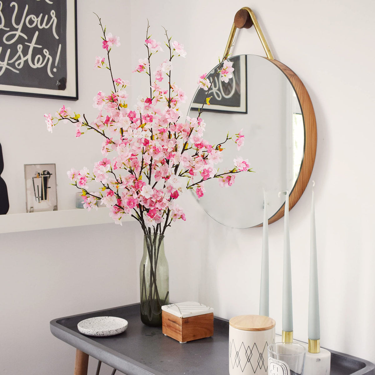 Silk petal detail on Obbsie cherry blossom branch for lifelike look