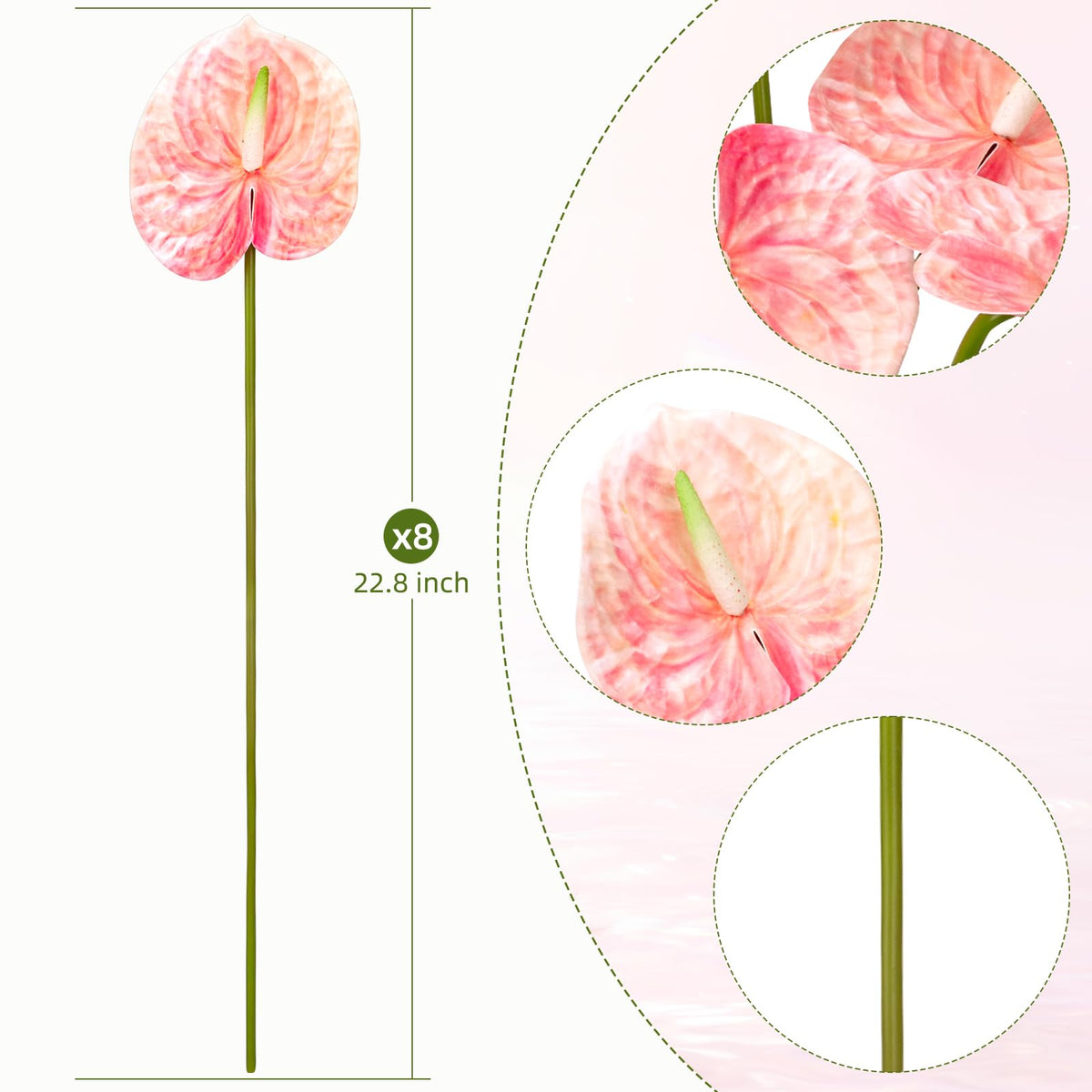 obdxzhc pink silk anthurium head close up shows realistic texture and color.