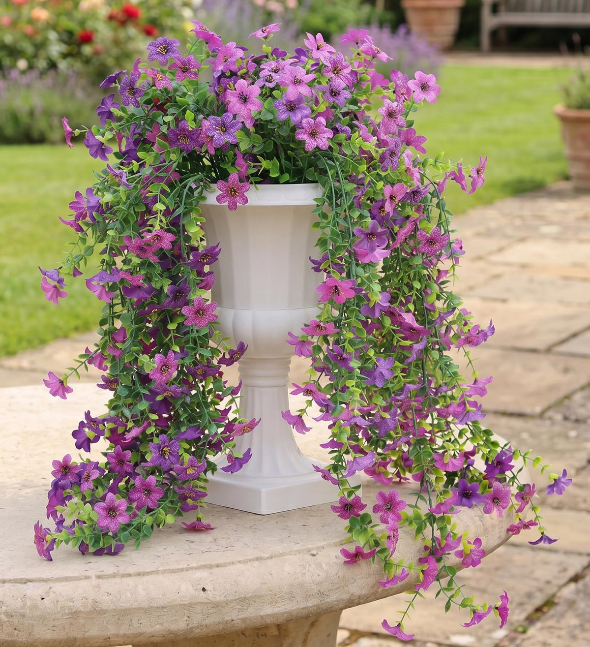 Obmnor front-door porch garden decor stays vibrant in covered outdoor areas.