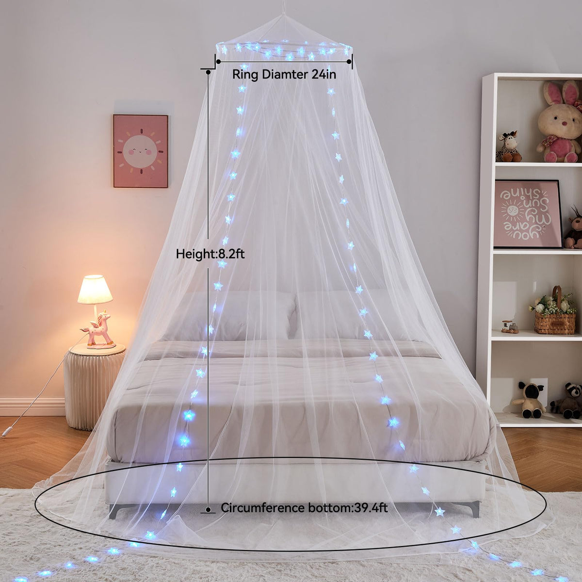 Obrecis bed canopy with 18 colors for versatile mood lighting.