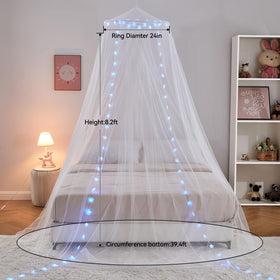 Obrecis bed canopy with 18 colors for versatile mood lighting.