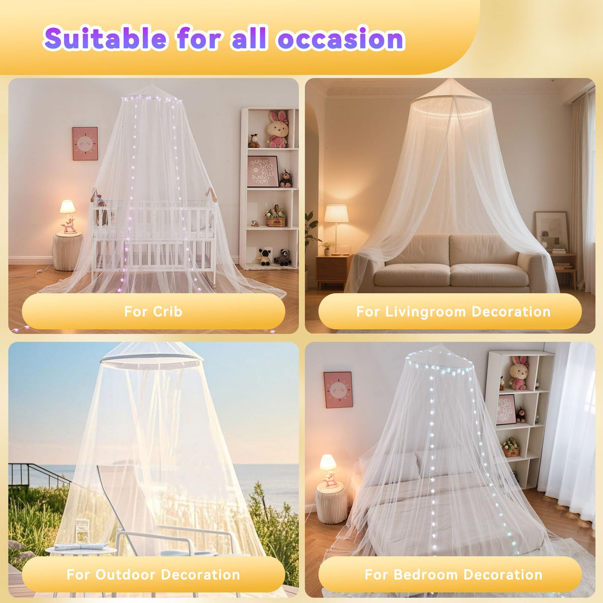 Obrecis bed canopy dome assembly for easy setup and instant ambiance.