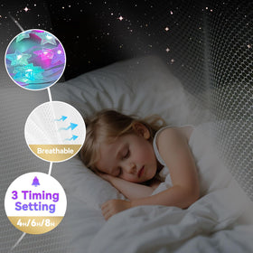 Obrecis bed canopy remote control enables quick color and timer changes.